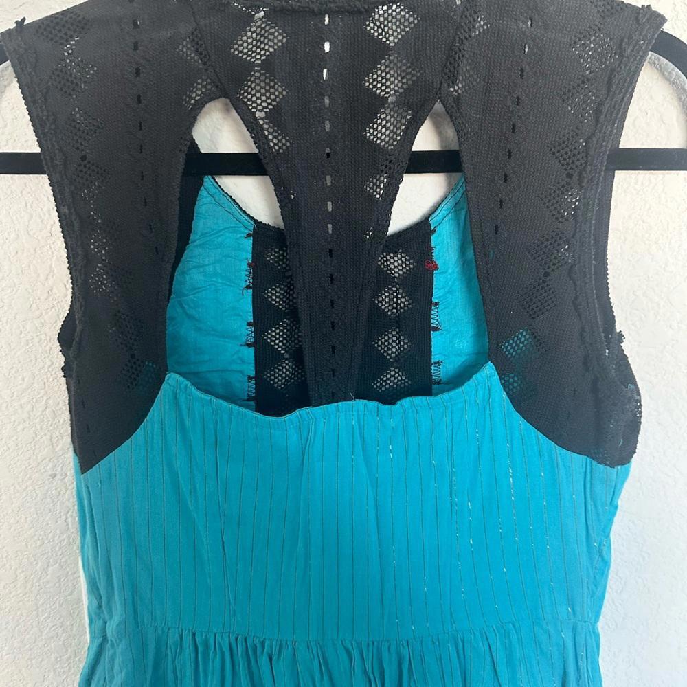 Free People Water Lily Embroidered Turquoise Blue Dress 4 - Picture 8 of 9